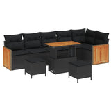 Garden Sofa Set with Cushion 9 pcs Black 90 x 55 x 71 cm - Front View