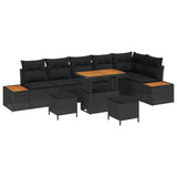 Garden Sofa Set 9 pcs Black Poly Rattan and Powder-coated Steel