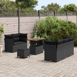 Garden Sofa Set with Cushion 8 pcs Black 90 x 55 x 71 cm - Side View