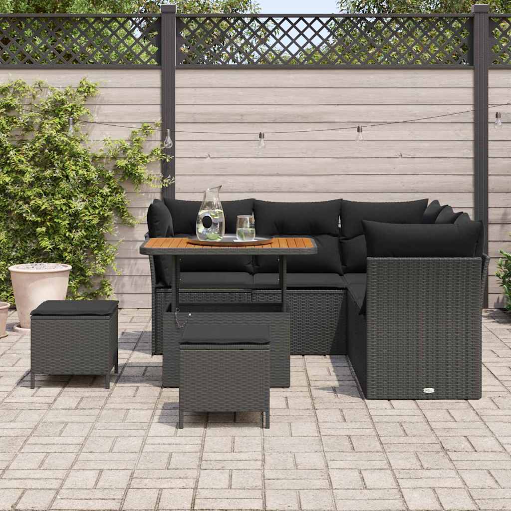 Garden Sofa Set with Cushion 8 pcs Black 90 x 55 x 71 cm