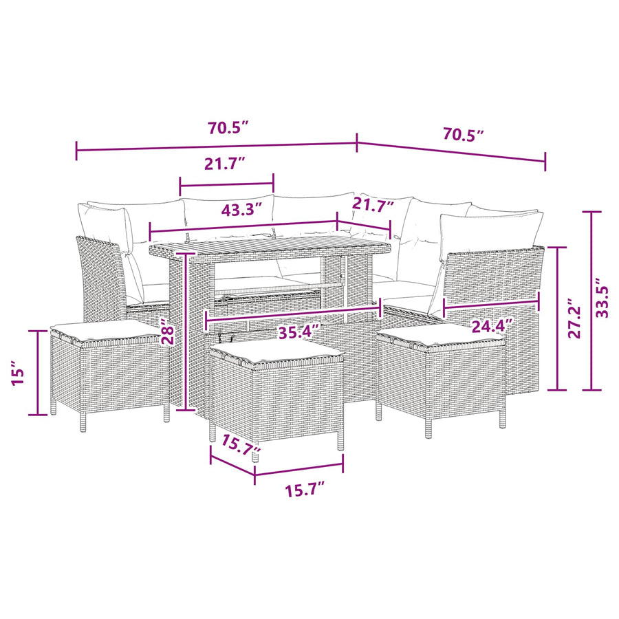 Garden Sofa Set 9 pcs 5-Seater Black Poly Rattan