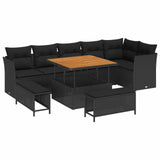 Garden Sofa Set 9 pcs Black Poly rattan and powder-coated steel