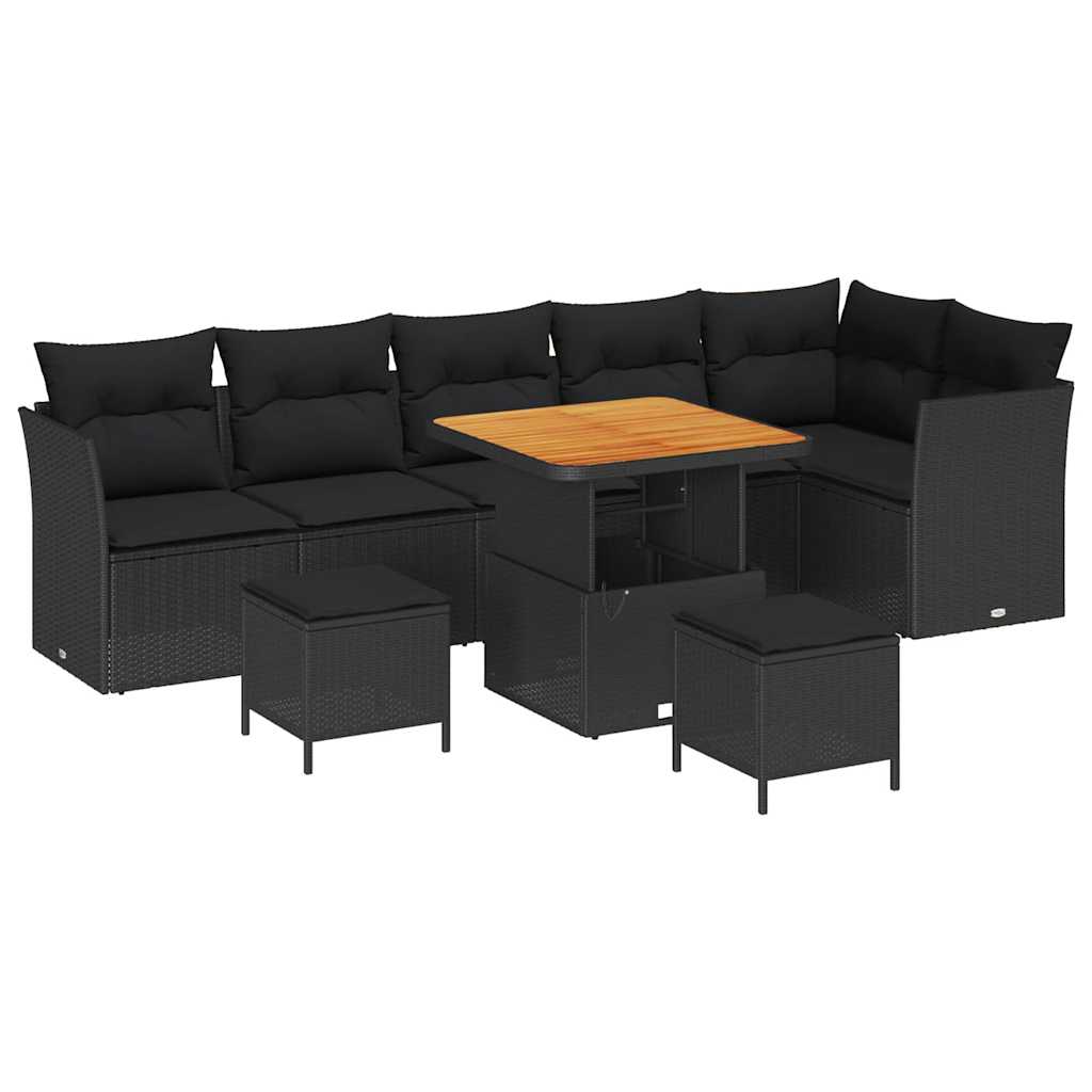 Garden Sofa Set with Cushion 9 pcs Black 80 x 80 x 71 cm