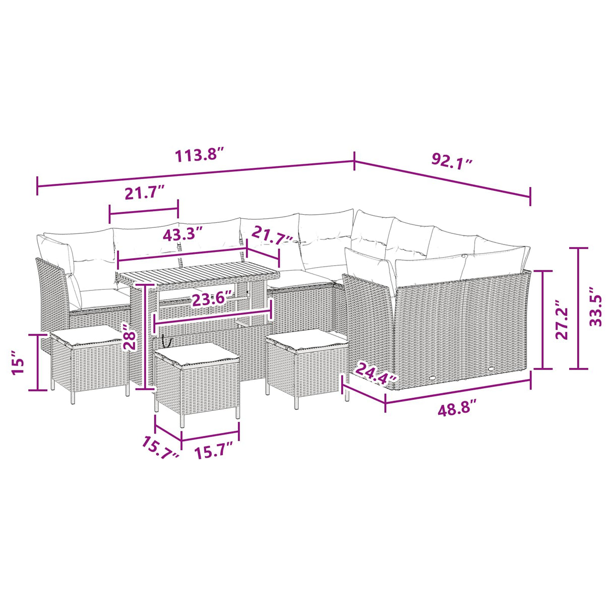 Garden Sofa Set with Cushion with Storage 13 pcs Black