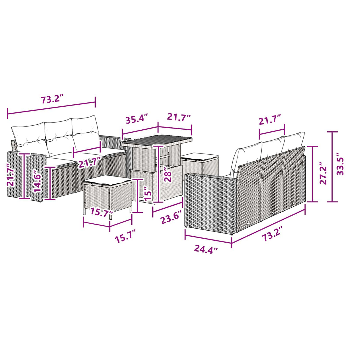 Garden Sofa Set 9 pcs Black Poly rattan and powder-coated steel