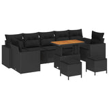 Garden Sofa Set with Cushion 10 pcs Black 90 x 55 x 71 cm - Front View
