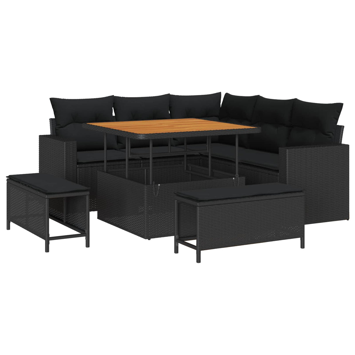 Garden Sofa Set with Cushion 9 pcs Black Poly Rattan