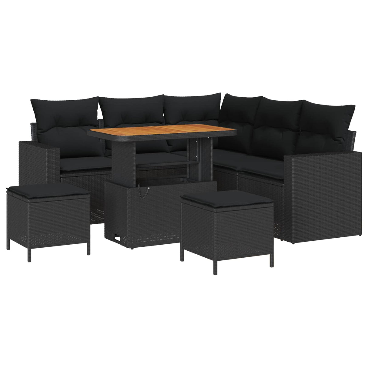 Garden Sofa Set with Cushion 9 pcs Black Poly Rattan