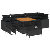 Garden Sofa Set with Cushion 11 pcs Black Poly Rattan - Front View