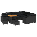 Garden Sofa Set with Cushion 13 pcs Black Poly Rattan