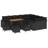Garden Sofa Set with Cushion 14 pcs Black Poly Rattan