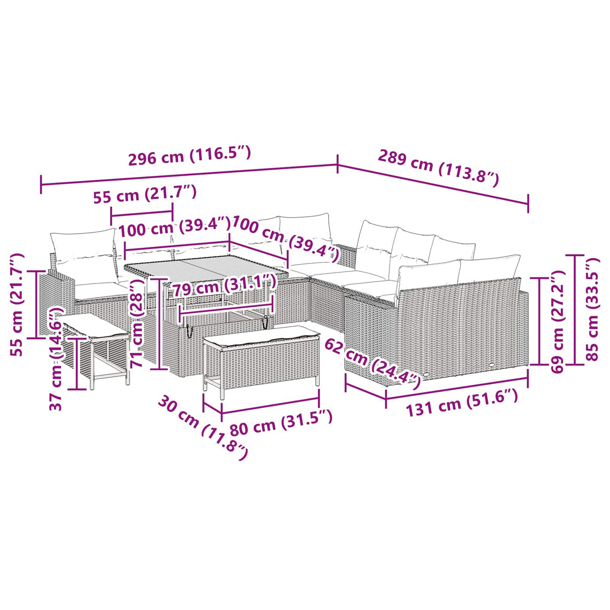 Garden Sofa Set with Cushion 17 pcs Black Poly Rattan