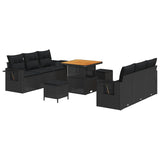 Garden Sofa Set 9 pcs Black Poly rattan and powder-coated steel - Front View