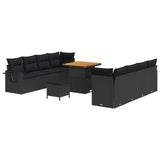 Garden Sofa Set with Cushion 11 pcs Black Poly Rattan - Front View