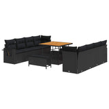 Garden Sofa Set with Cushion 11 pcs Black Poly Rattan