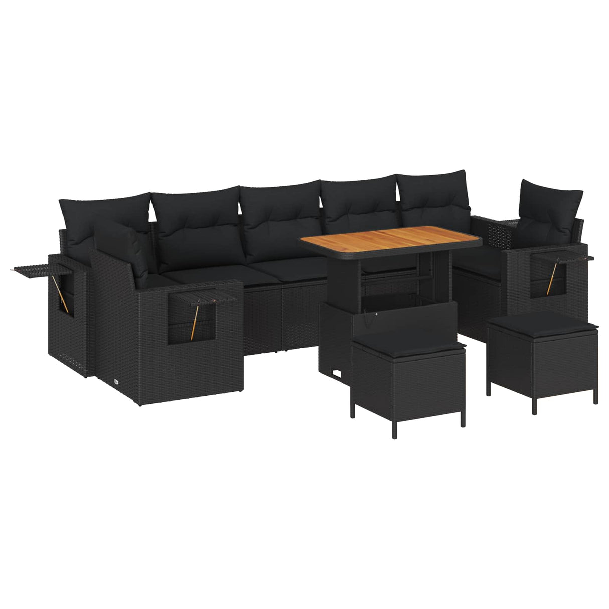 Garden Sofa Set with Cushion Black Poly Rattan
