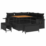 Garden Sofa Set with Cushion 9 pcs Black Poly Rattan - Front View
