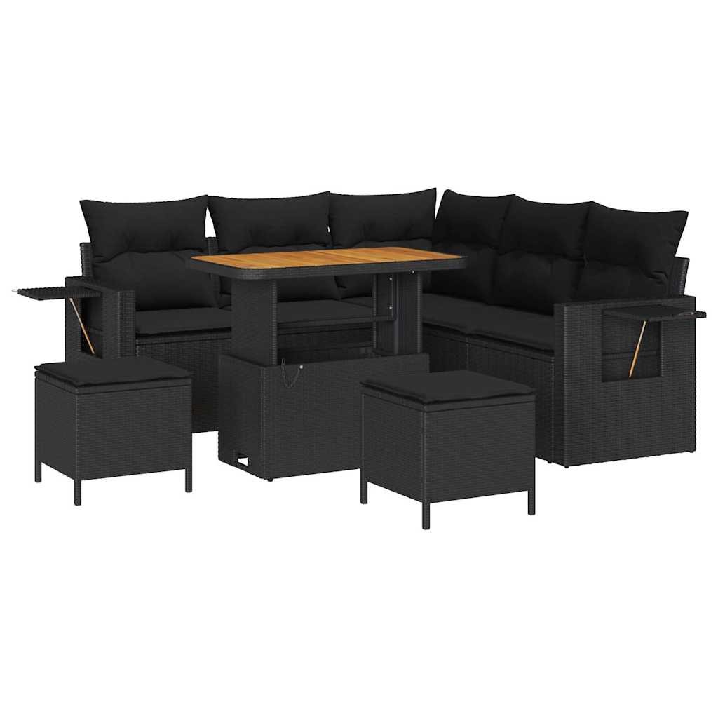 Garden Sofa Set 8 pcs Black Poly rattan and powder-coated steel
