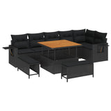 Garden Sofa Set with Cushion 11 pcs Black Poly Rattan - Front View