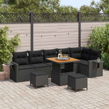 Garden Sofa Set with Cushion 11 pcs Black Poly Rattan