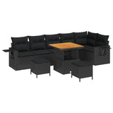 Garden Sofa Set with Storage 9 pcs Black Poly rattan - Front View