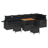 Garden Sofa Set with Storage 9 pcs Black Poly rattan - Front View