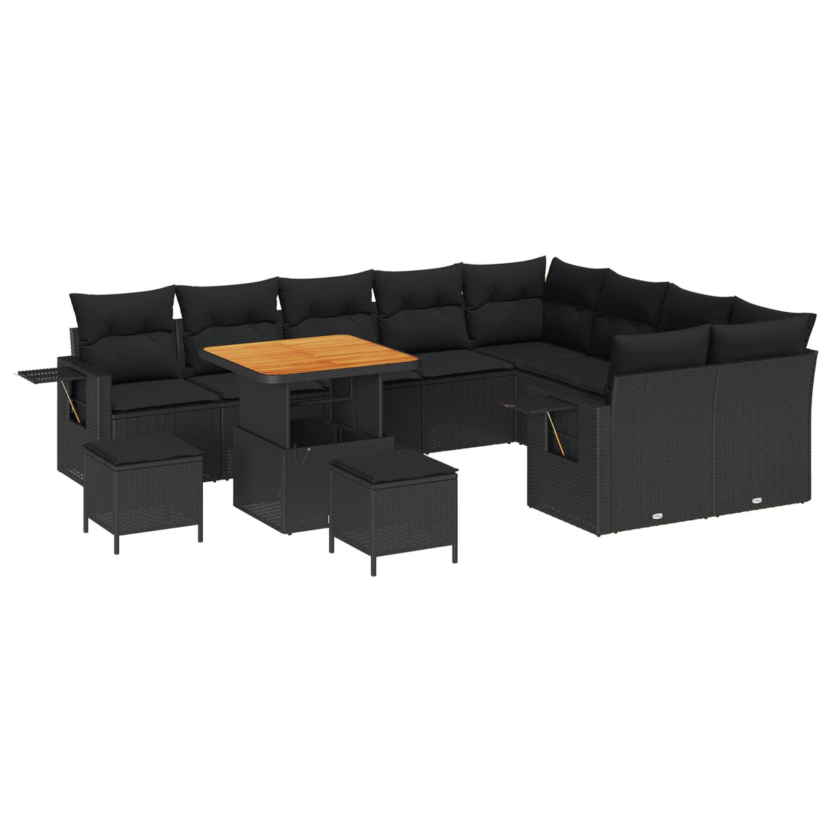 Garden Sofa Set with Cushion 12 pcs Black Poly Rattan