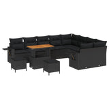 Garden Sofa Set with Cushion 12 pcs Black Poly Rattan