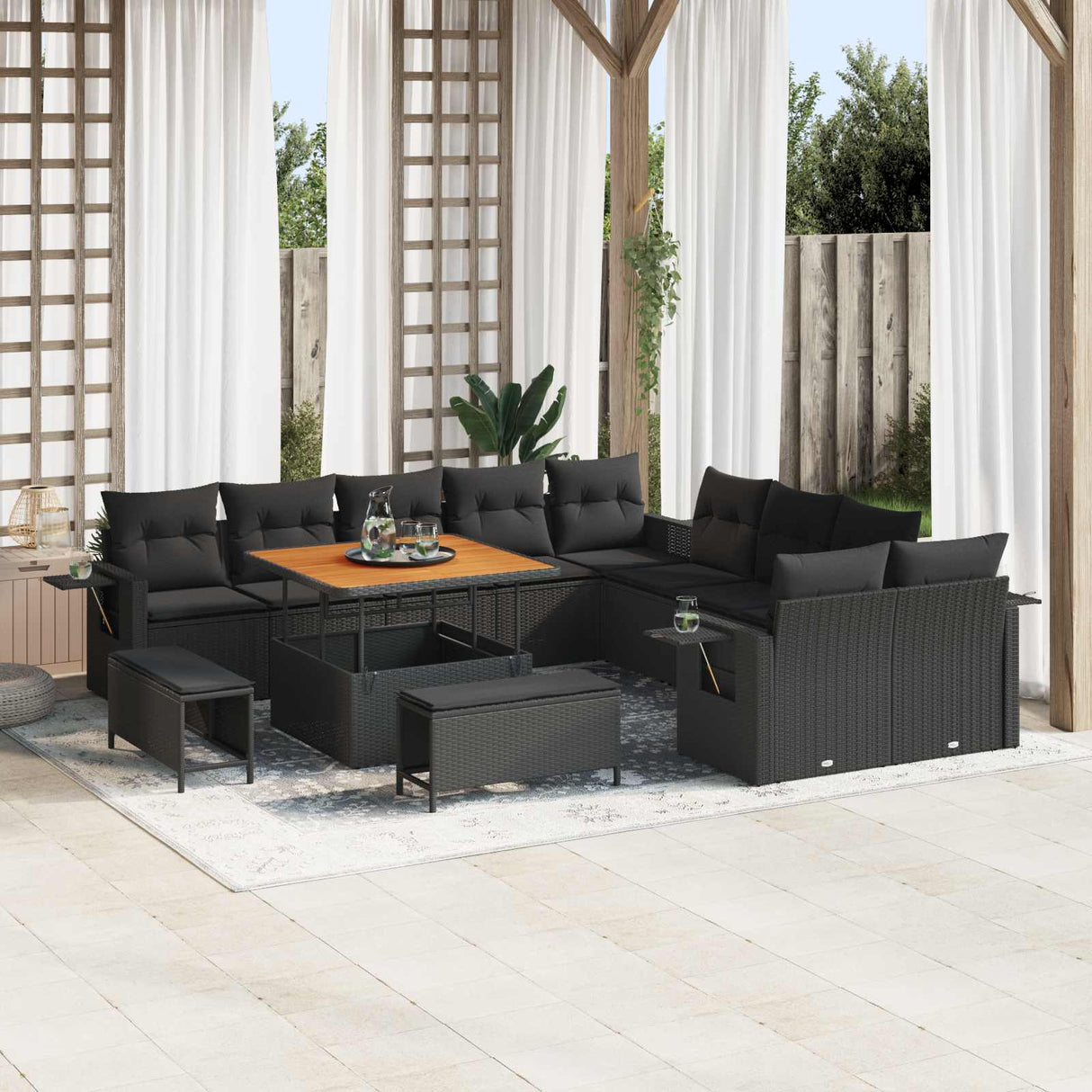 Garden Sofa Set with Cushion 13 pcs Black Poly Rattan