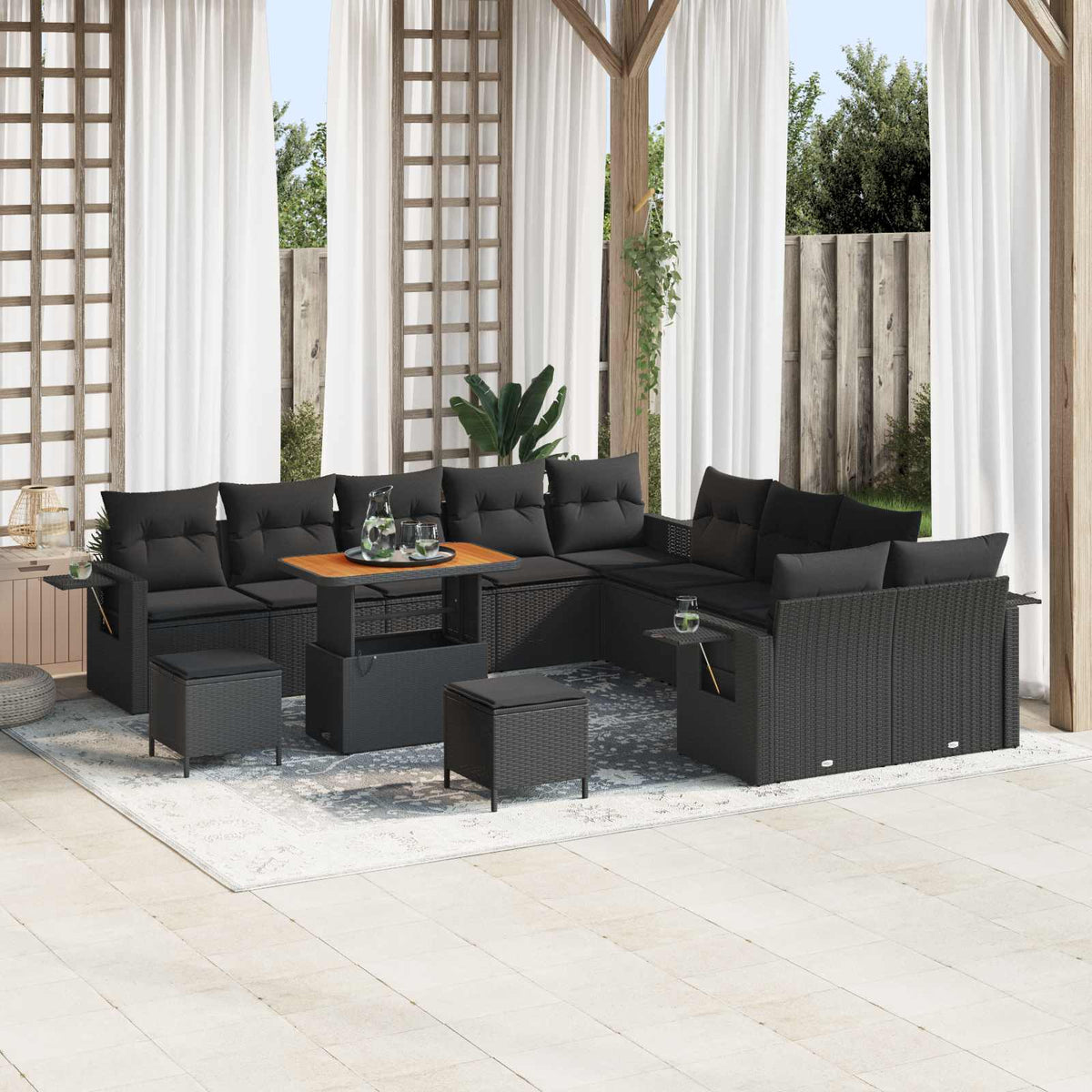 Garden Sofa Set 13 pcs Black Poly Rattan