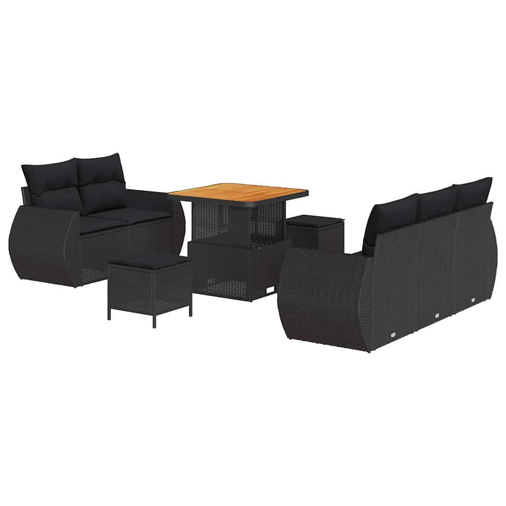 Garden Sofa Set 8 pcs Black Poly rattan and powder-coated steel