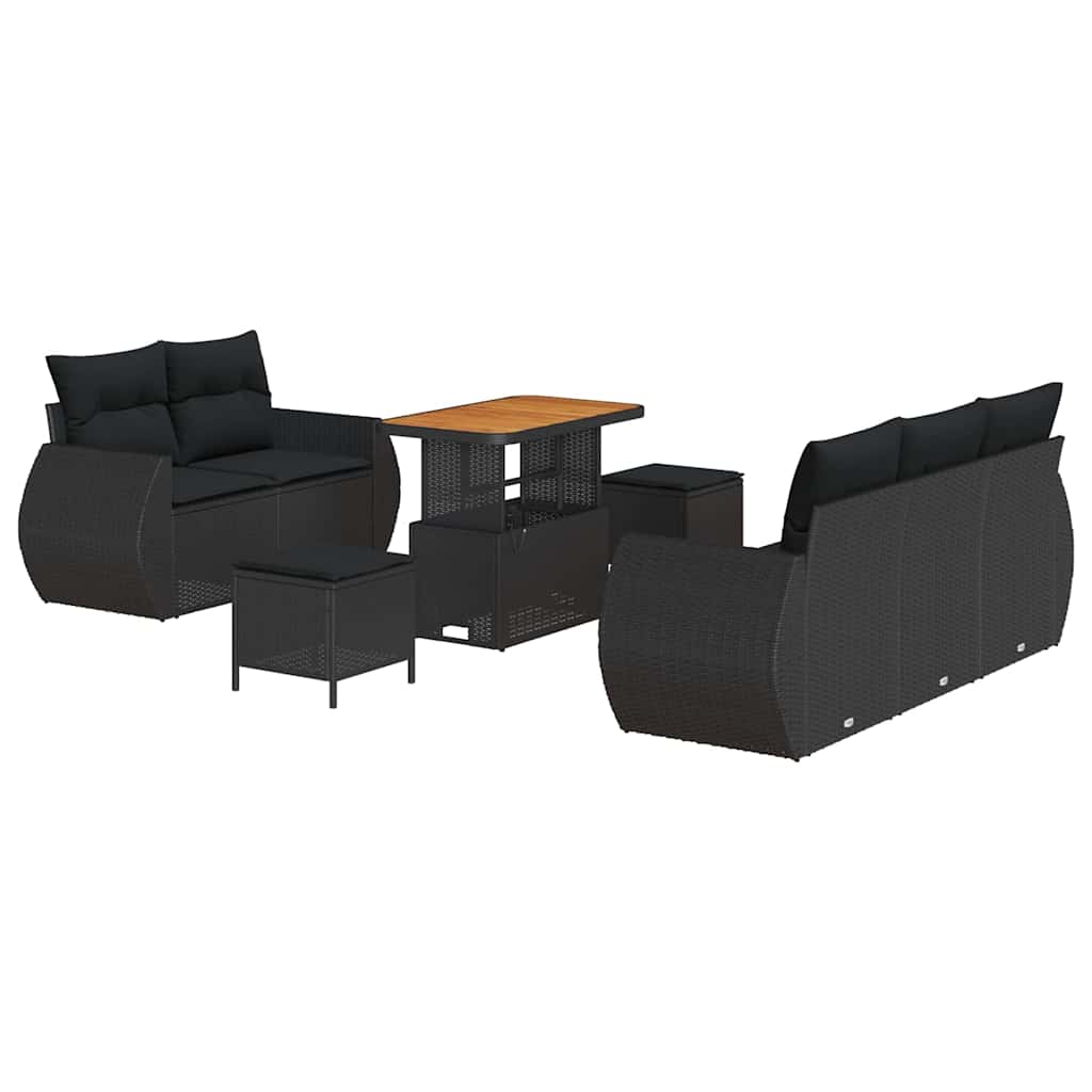 Garden Sofa Set 8 pcs Black Poly rattan and powder-coated steel