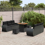Garden Sofa Set 9 pcs 6-Seater Black Poly Rattan
