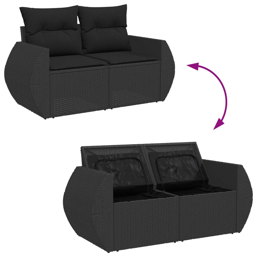Garden Sofa Set 9 pcs 6-Seater Black Poly Rattan