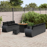 Garden Sofa Set with Cushion 10 pcs Black Poly Rattan - Side View