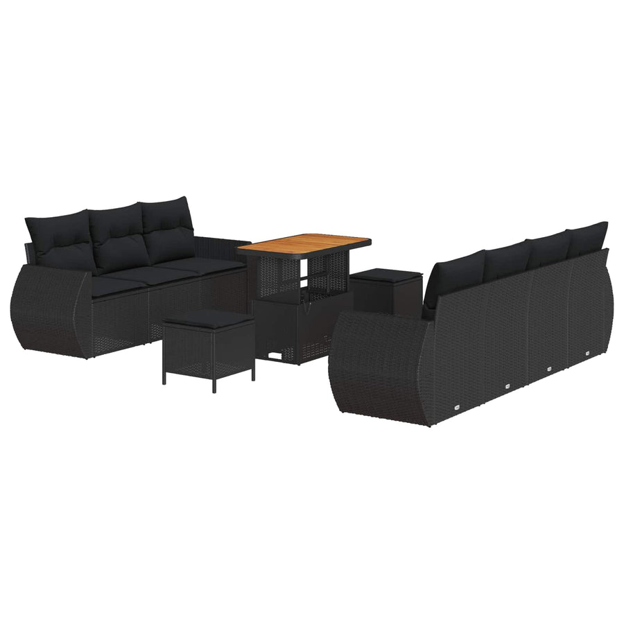 Garden Sofa Set 10 pcs 7-Seater Black Poly Rattan