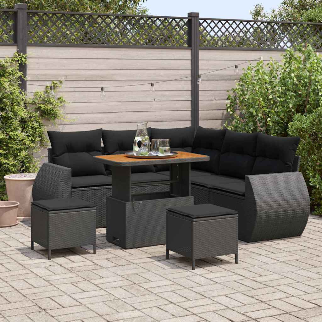 Garden Sofa Set with Cushion 8 pcs Black Poly Rattan