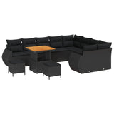 Garden Sofa Set with Cushion 12 pcs Black Poly Rattan