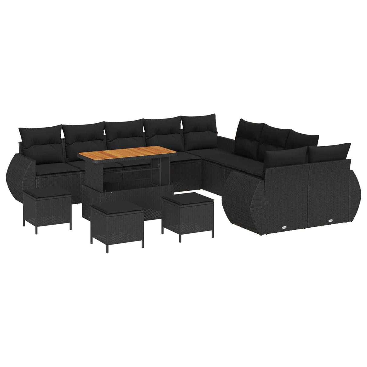 Garden Sofa Set with Cushion with Storage 14 pcs Black