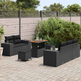 Garden Sofa Set with Cushion 8 pcs Black Poly Rattan - Side View
