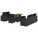 Garden Sofa Set with Cushion 8 pcs Black Poly Rattan - Front View