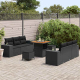 Garden Sofa Set with Cushion 9 pcs Black Poly Rattan - Side View