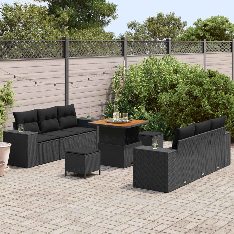 Garden Sofa Set Black [Synthetic]: Poly Rattan