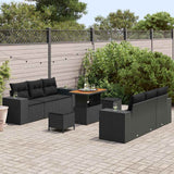 Garden Sofa Set with Cushion 9 pcs Black Poly Rattan - Side View