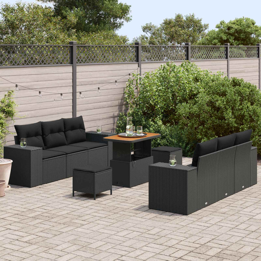 Garden Sofa Set Black [Synthetic]: Poly Rattan