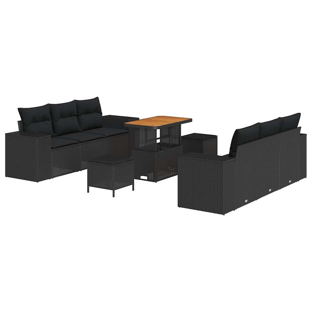 Garden Sofa Set with Cushion 9 pcs Black Poly Rattan