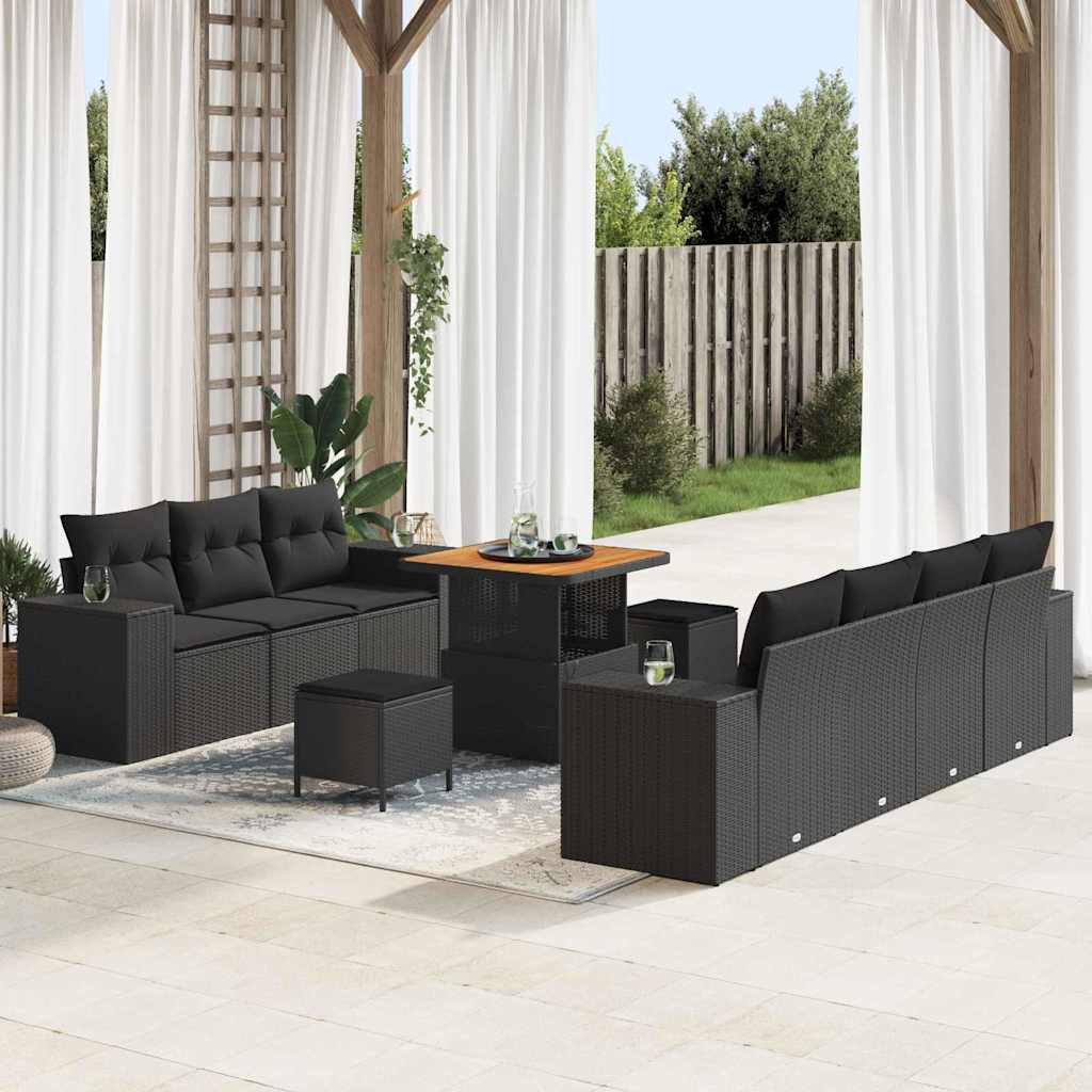 Garden Sofa Set with Cushion with Storage 10 pcs Black