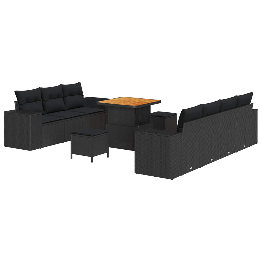 Garden Sofa Set 10 pcs 9-Seater Black Poly Rattan