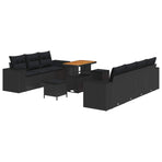 Garden Sofa Set 10 pcs 9-Seater Black Poly Rattan