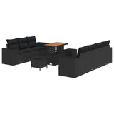 Garden Sofa Set with Cushion 10 pcs Black Poly Rattan